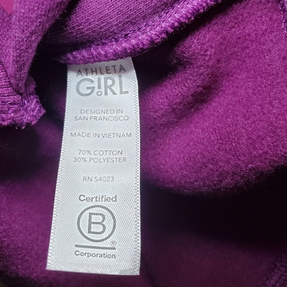 ATHLETA GIRL “Inner Strength” Funnel Neck Sweatshirt Purple Sz 10 - Picture 7 of 8